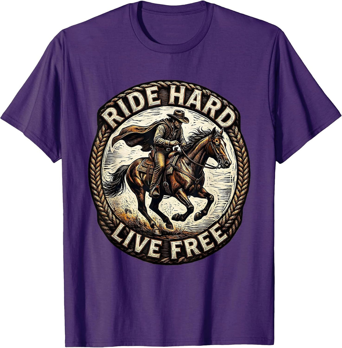 Ride Hard Live Free Cowboy Western Design T-Shirt - Purple