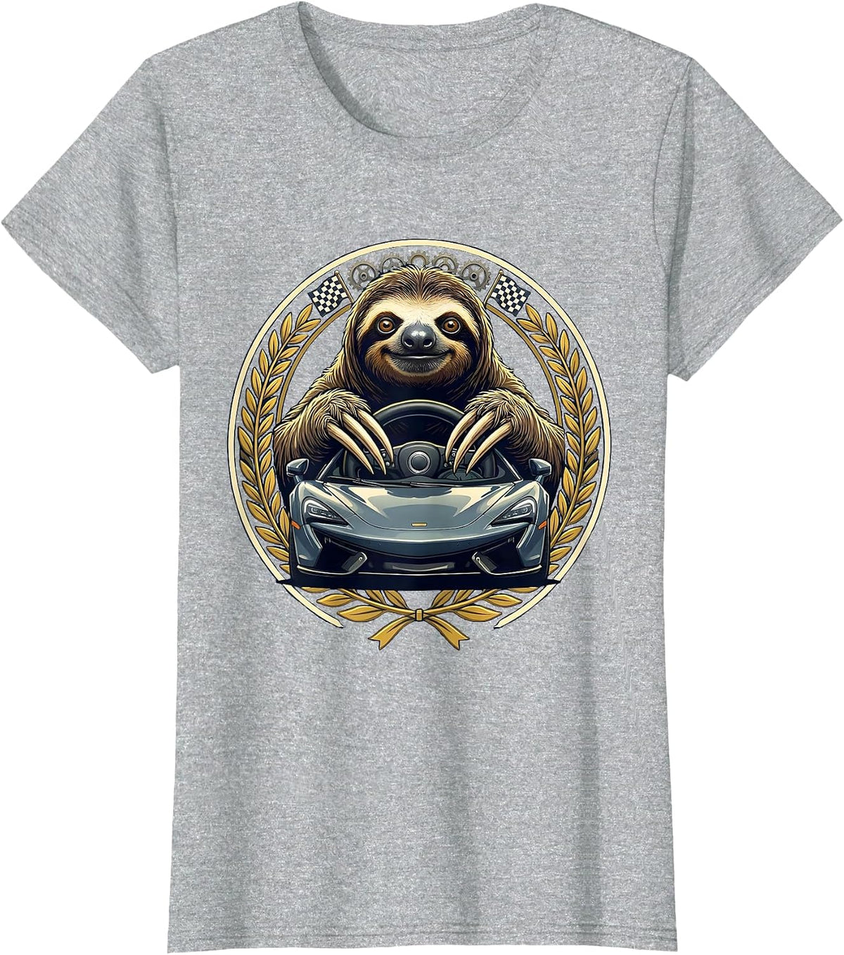 Slow Lane Sloth Sports Car Funny Graphic T-Shirt - Heather Grey