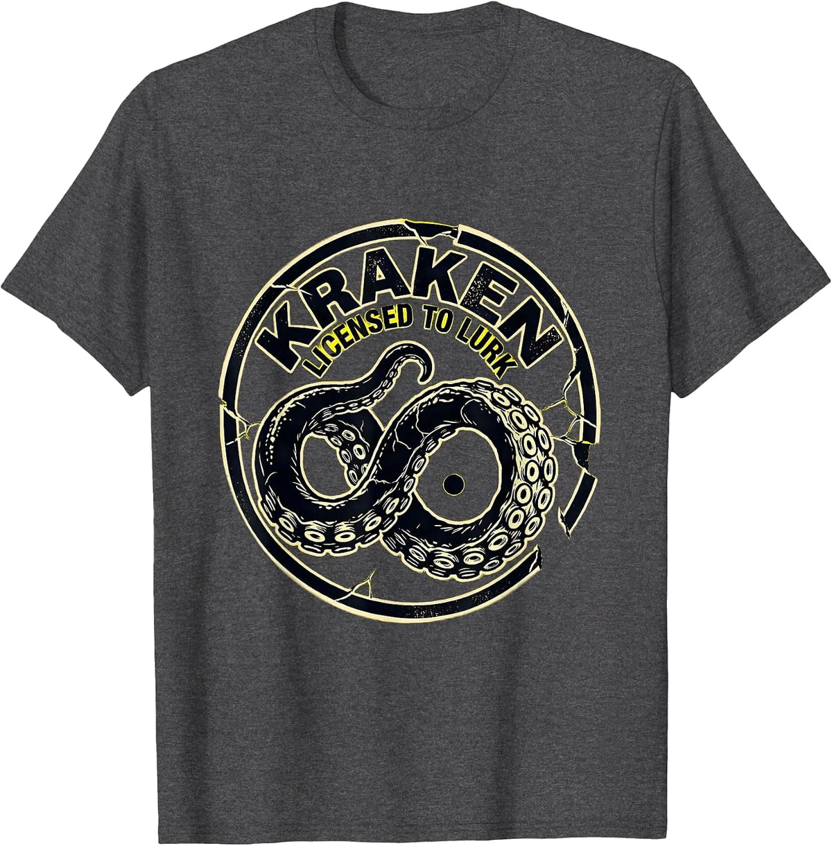 Men's Kraken Licensed To Lurk Stencil Graphic Octopus Lover Gift T-Shirt - Dark Heather Grey