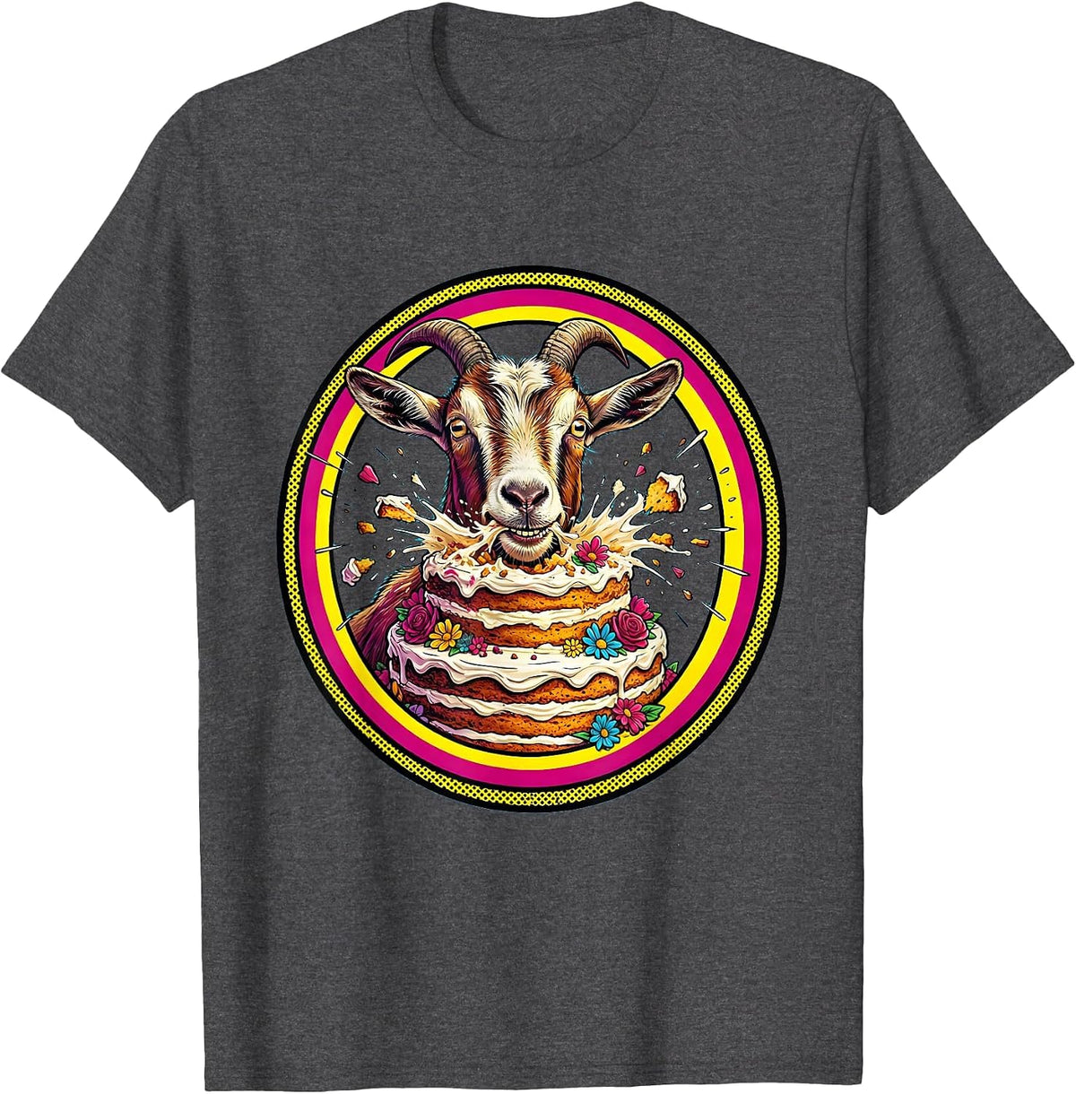 Men's Goat Eating Wedding Cake Funny Reception Art T-Shirt - Dark Heather Grey