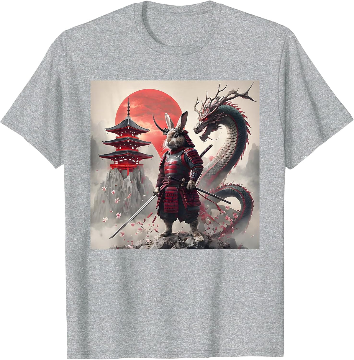 Samurai Bunny Rabbit Graphic Warrior Japanese Rabbit Ninja T-Shirt - Heather Grey