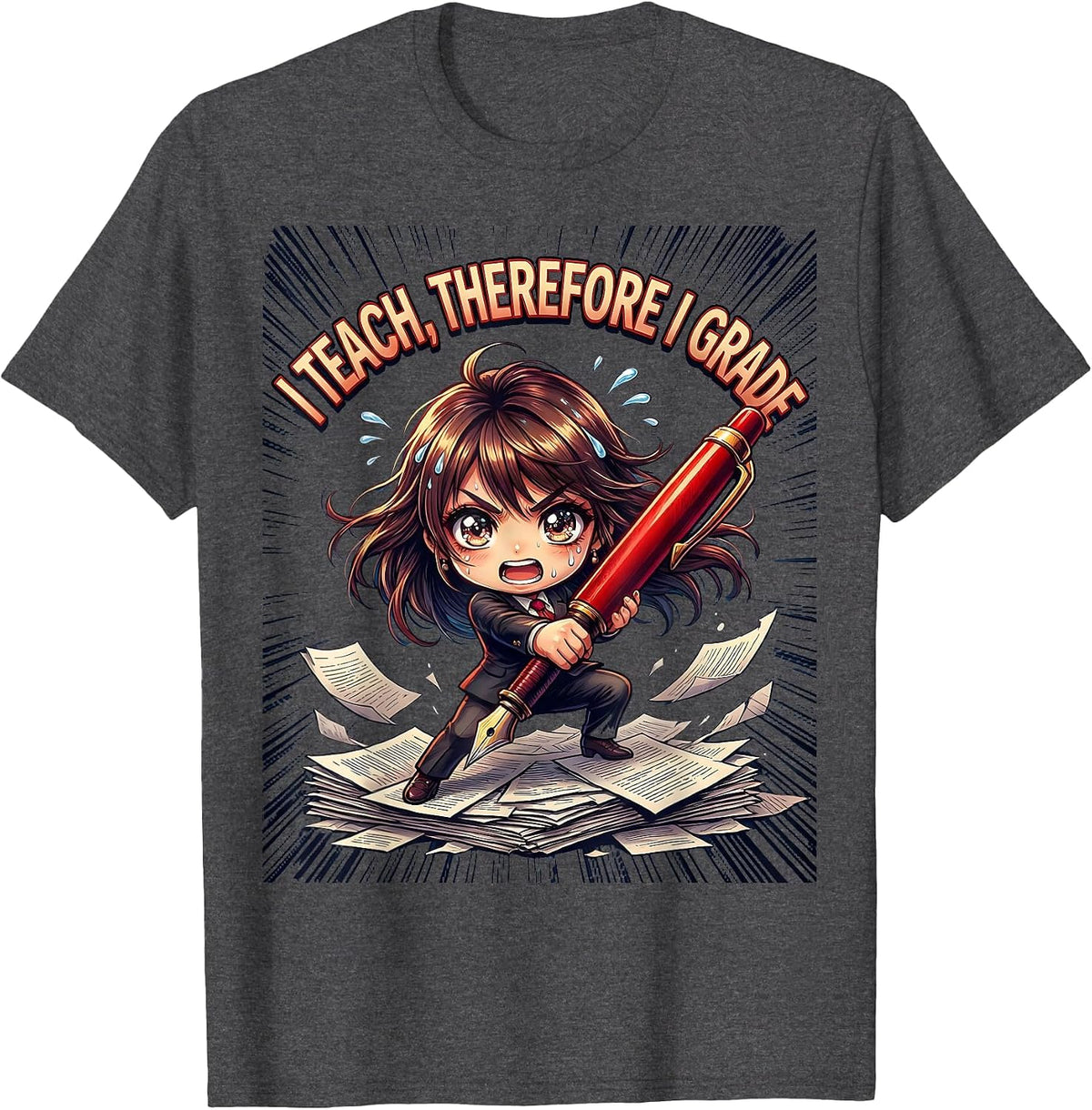 I Teach Therefore I Grade English Teacher Design T-Shirt - Dark Heather Grey
