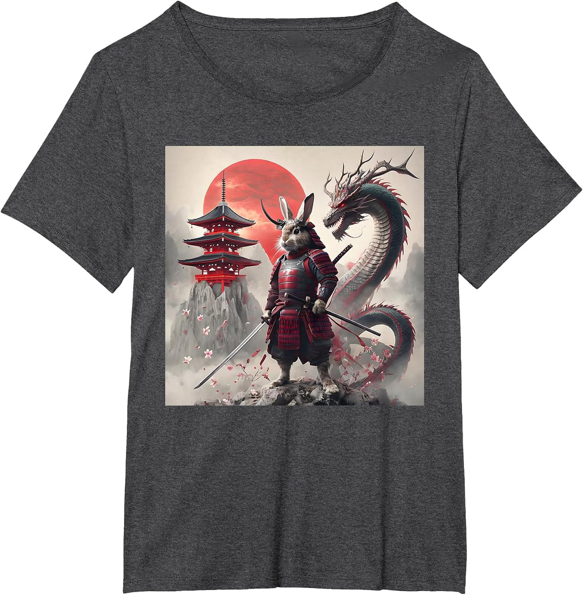 Samurai Bunny Rabbit Graphic Warrior Japanese Rabbit Ninja T-Shirt - Dark Heather Grey