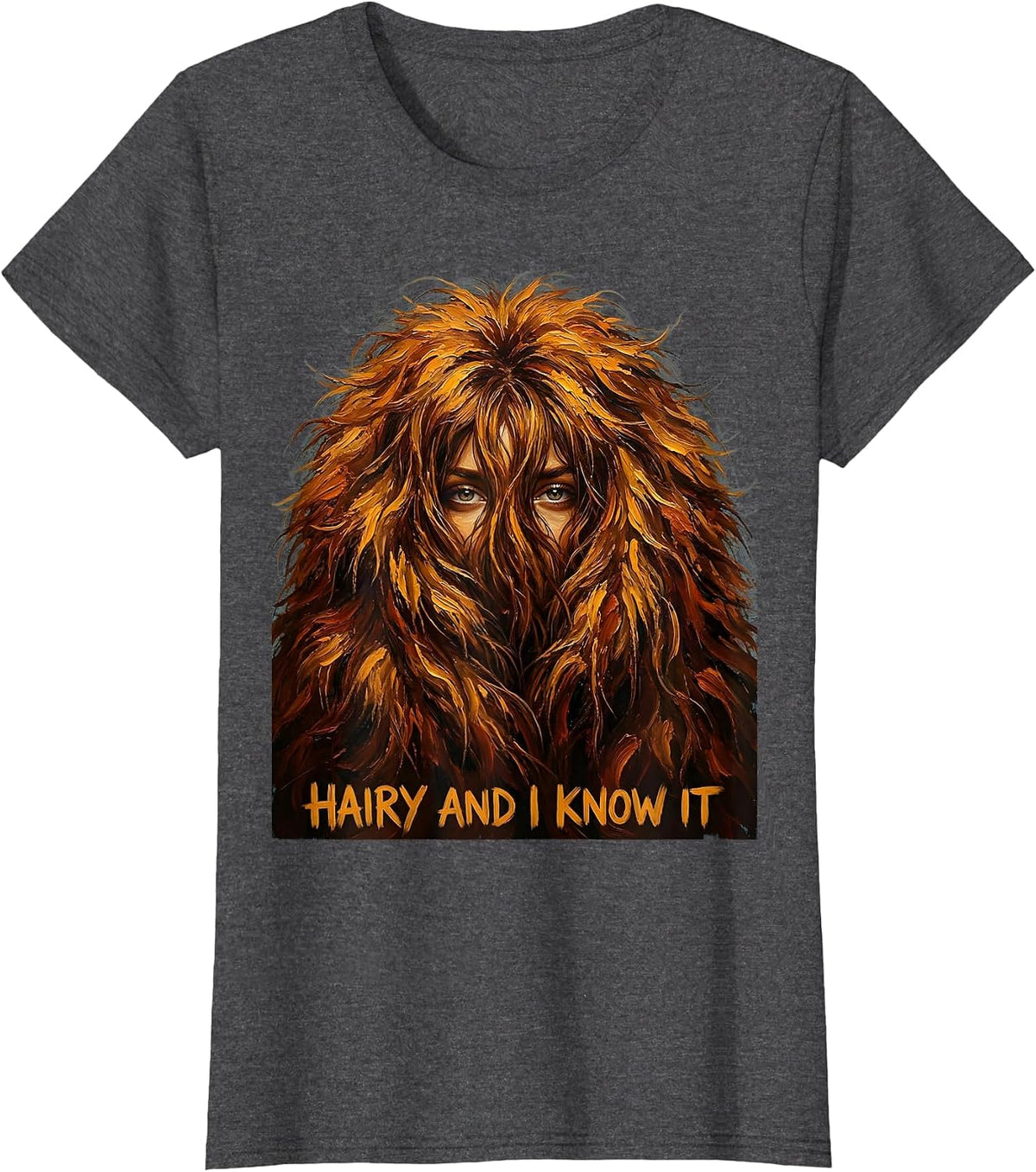 Women's Hairy and I Know It Highland Cow Design T-Shirt - Dark Heather Grey