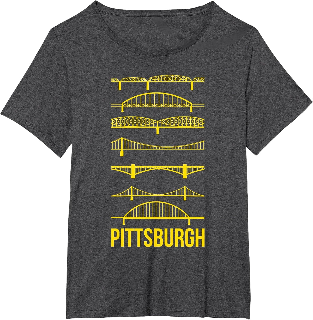 Pittsburgh Bridges Black and Yellow Silhouettes T-Shirt - Dark Heather Grey