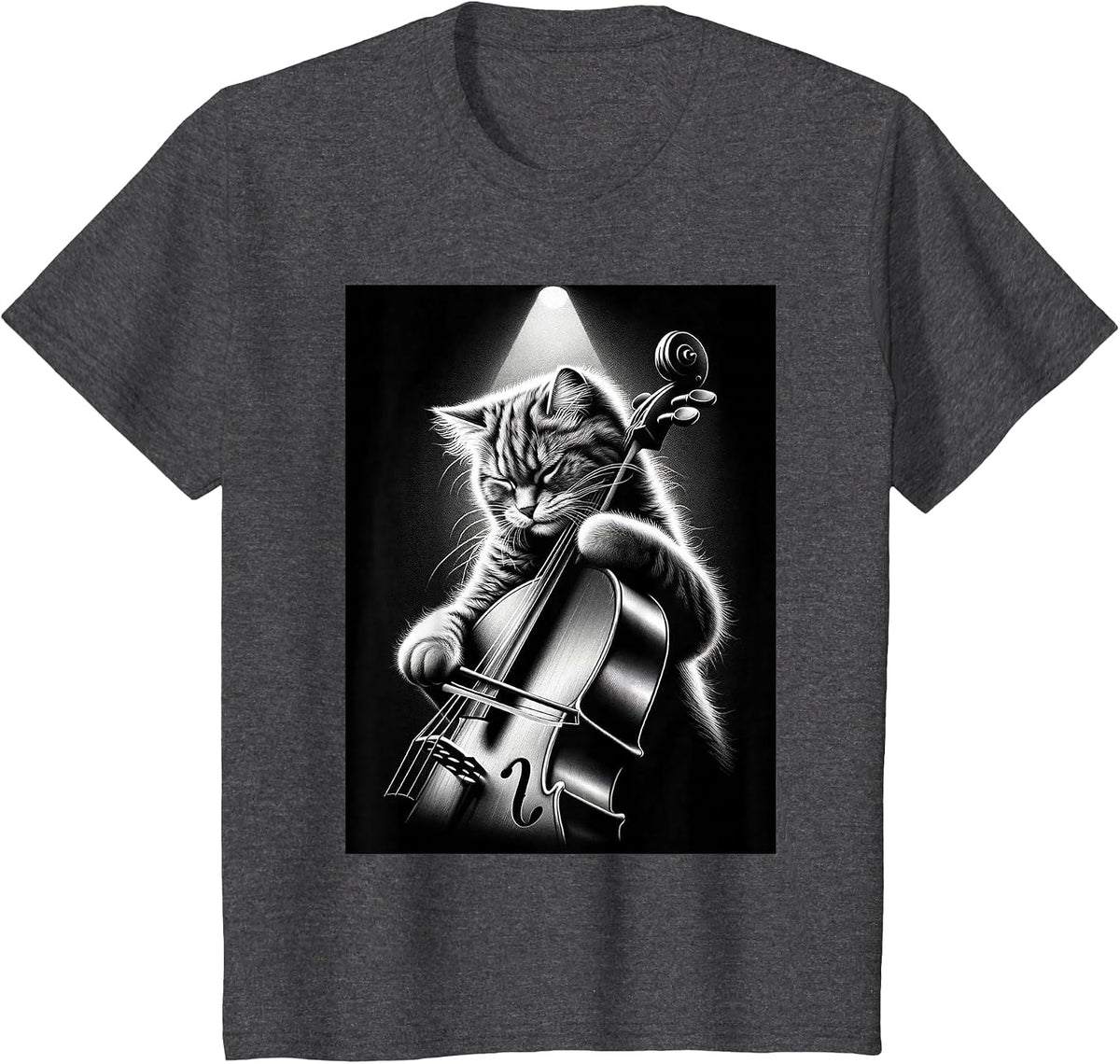 Musician Cello Player Funny Cat Playing Cello T-Shirt - Dark Heather Grey