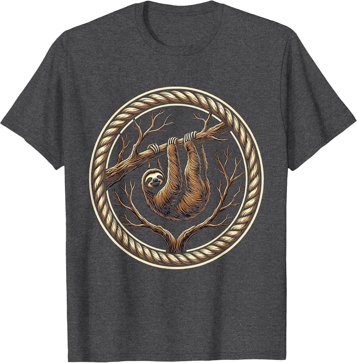 Lazy Sloth Hanging From a Bare Branch T-Shirt - Dark Heather Grey