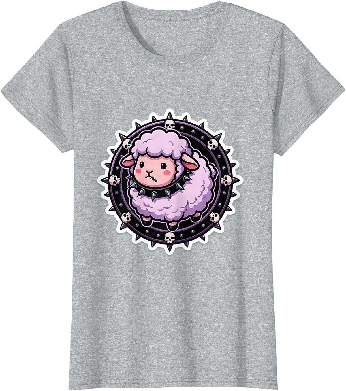 Women's Cute But Dangerous Lamb Spiked Collar Graphic T-Shirt - Heather Grey