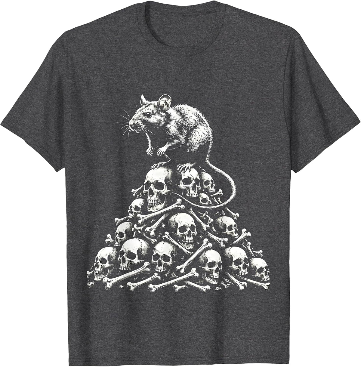 Men's Spooky Rat on Bones Gothic Illustration T-Shirt - Dark Heather Grey