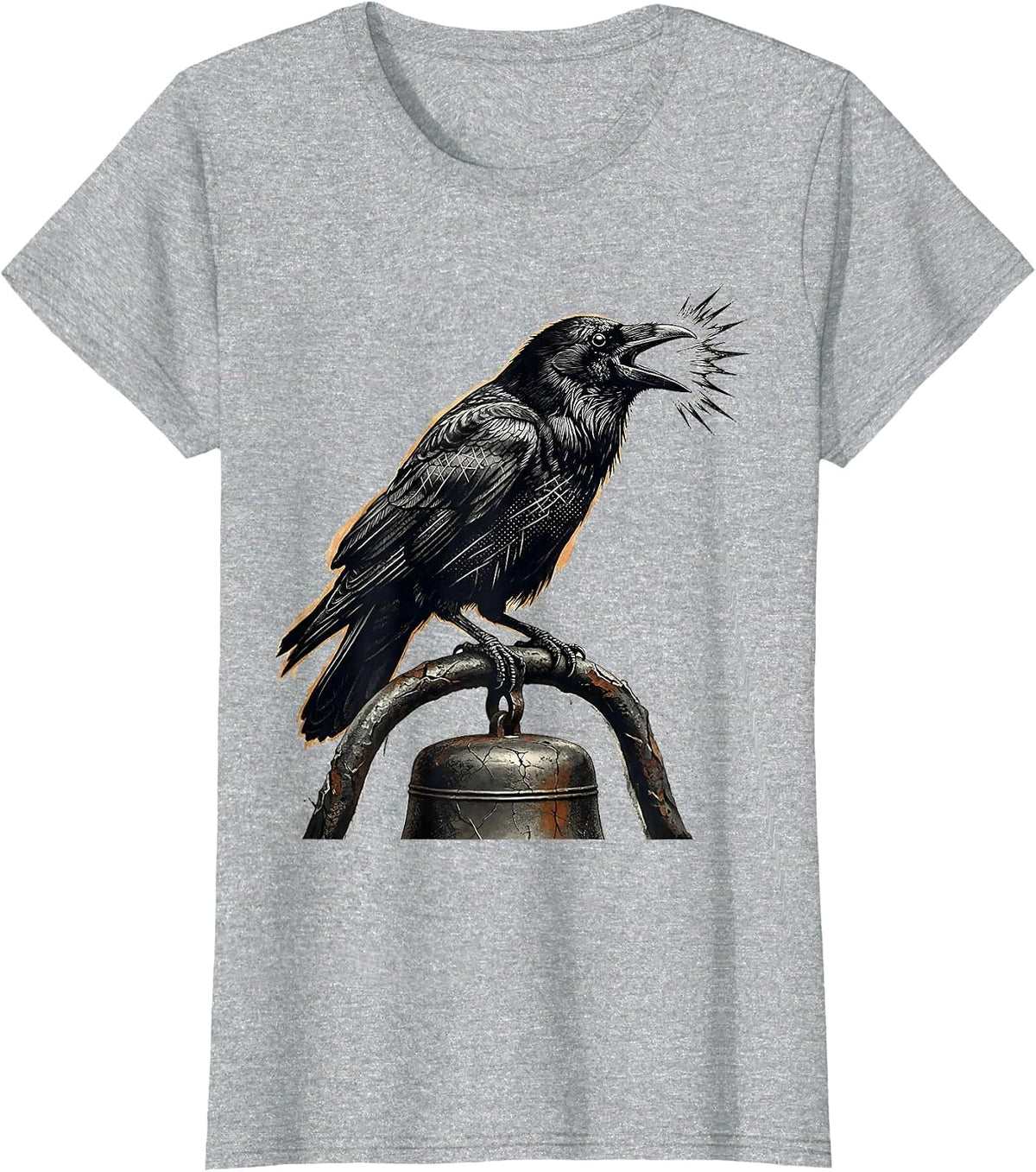 Women's F-Caw-F Crow Distressed Gothic Humor Halloween T-Shirt - Heather Grey