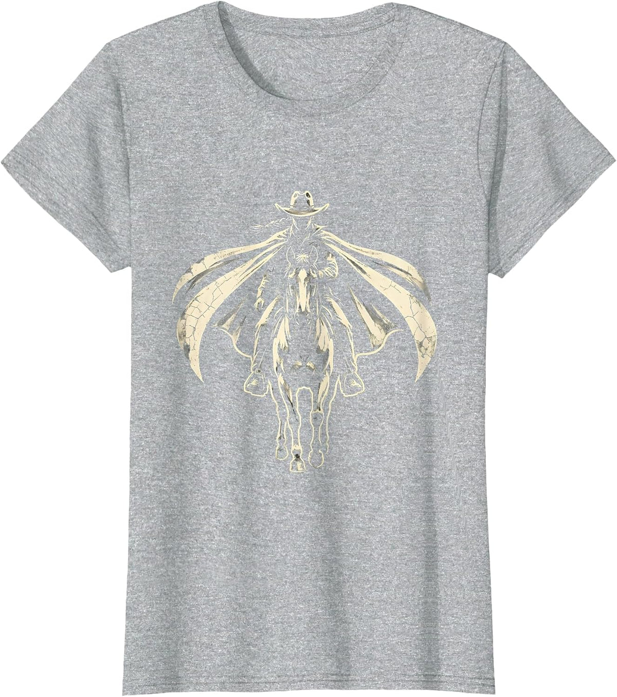 Black Cowgirl Braided Cape Horseback Illustration T-Shirt - Heather Grey