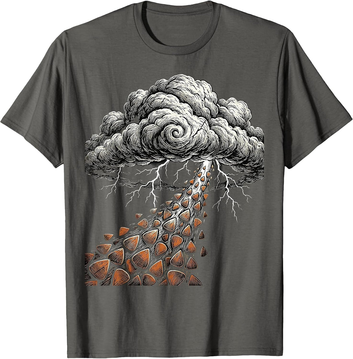 Grunge Storm Cloud Raining Guitar Picks Art T-Shirt - Asphalt Grey