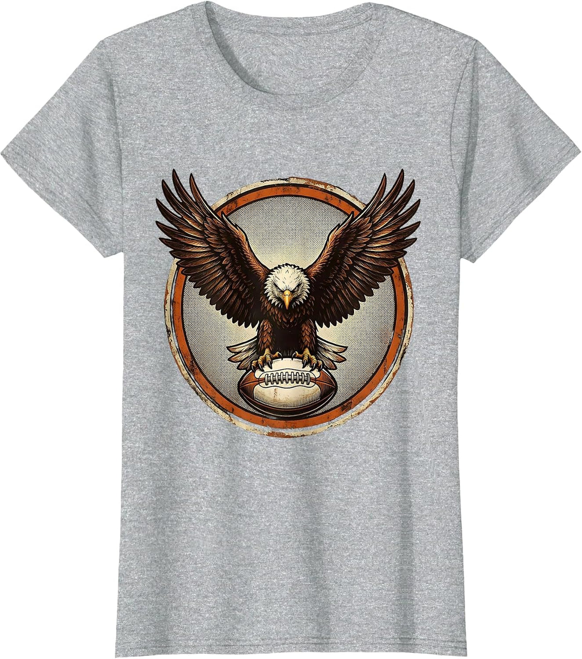 Eagle Clutching Rugby Ball Graphic Design T-Shirt - Heather Grey