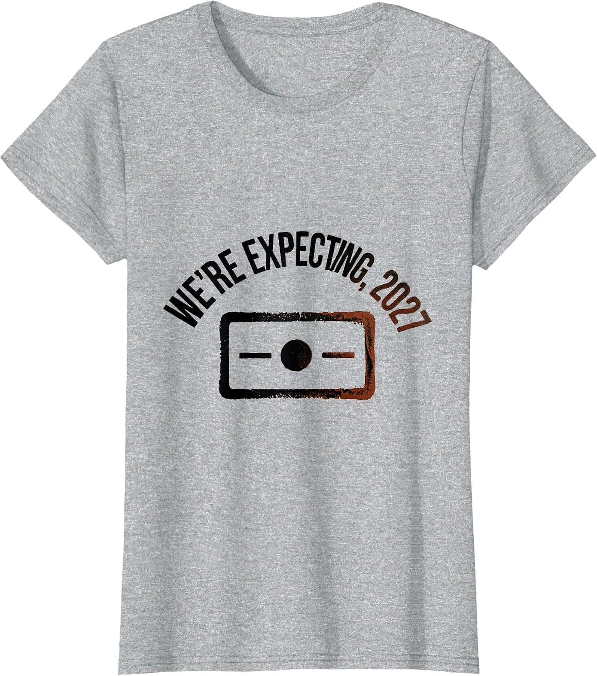 We're Expecting, 2027 Rubber Stamp Pregnancy Announcement T-Shirt - Heather Grey