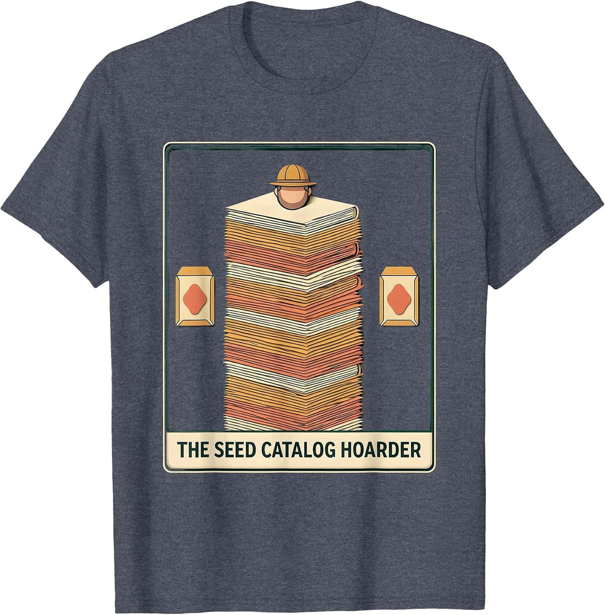 The Seed Catalog Hoarder Paper Cutout Gardener Humor T-Shirt - Heather Blue