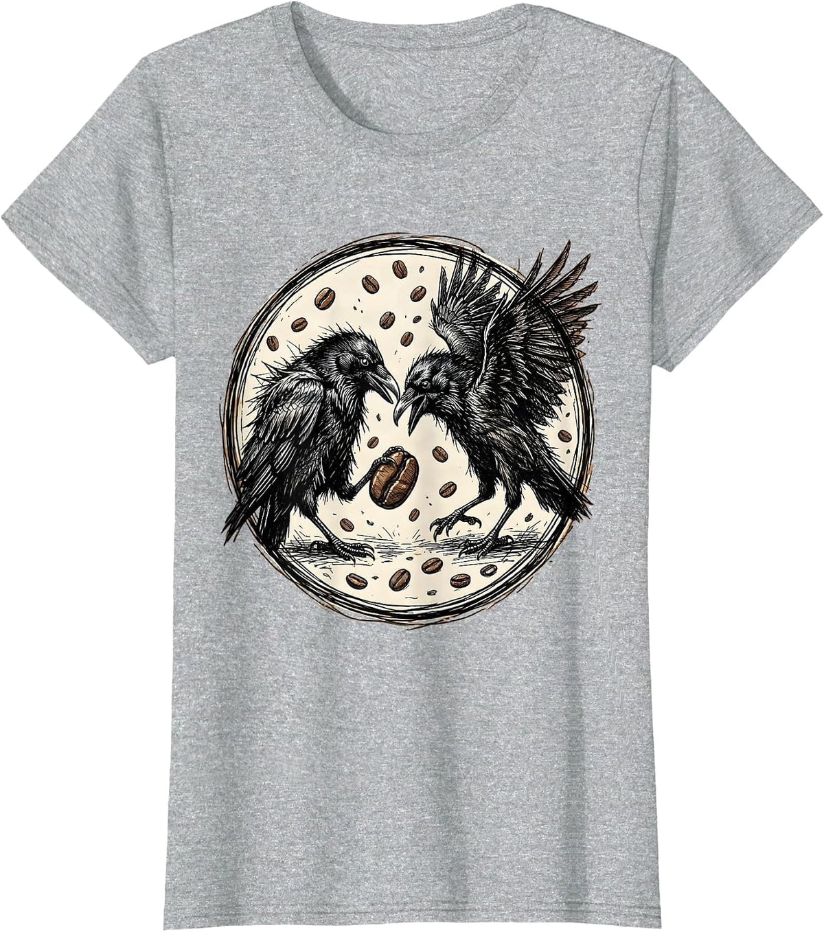 Women's Two Crows Arguing Over Last Coffee Bean T-Shirt - Heather Grey
