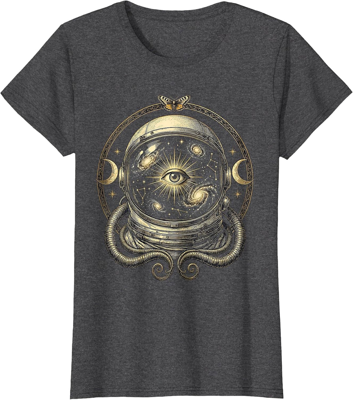 Women's Astronaut Helmet Galaxy Nebula Reflection T-Shirt - Dark Heather Grey