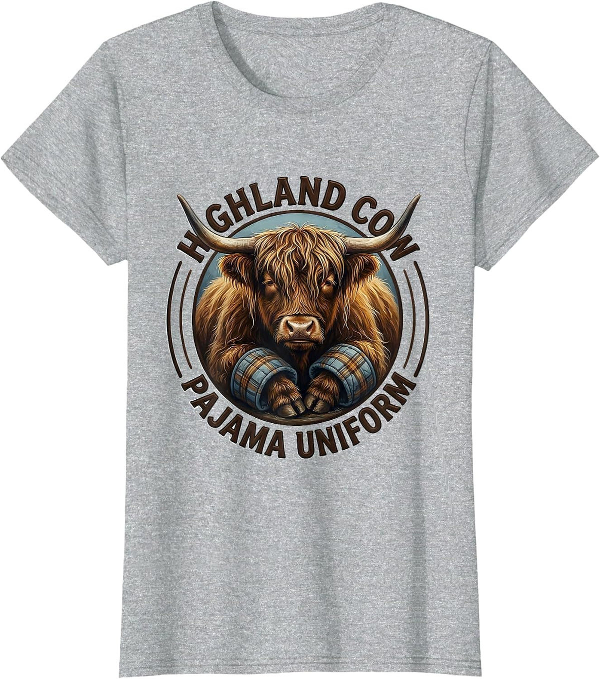 Highland Cow Pajama Uniform Storybook Cozy Sleepwear Gift T-Shirt - Heather Grey