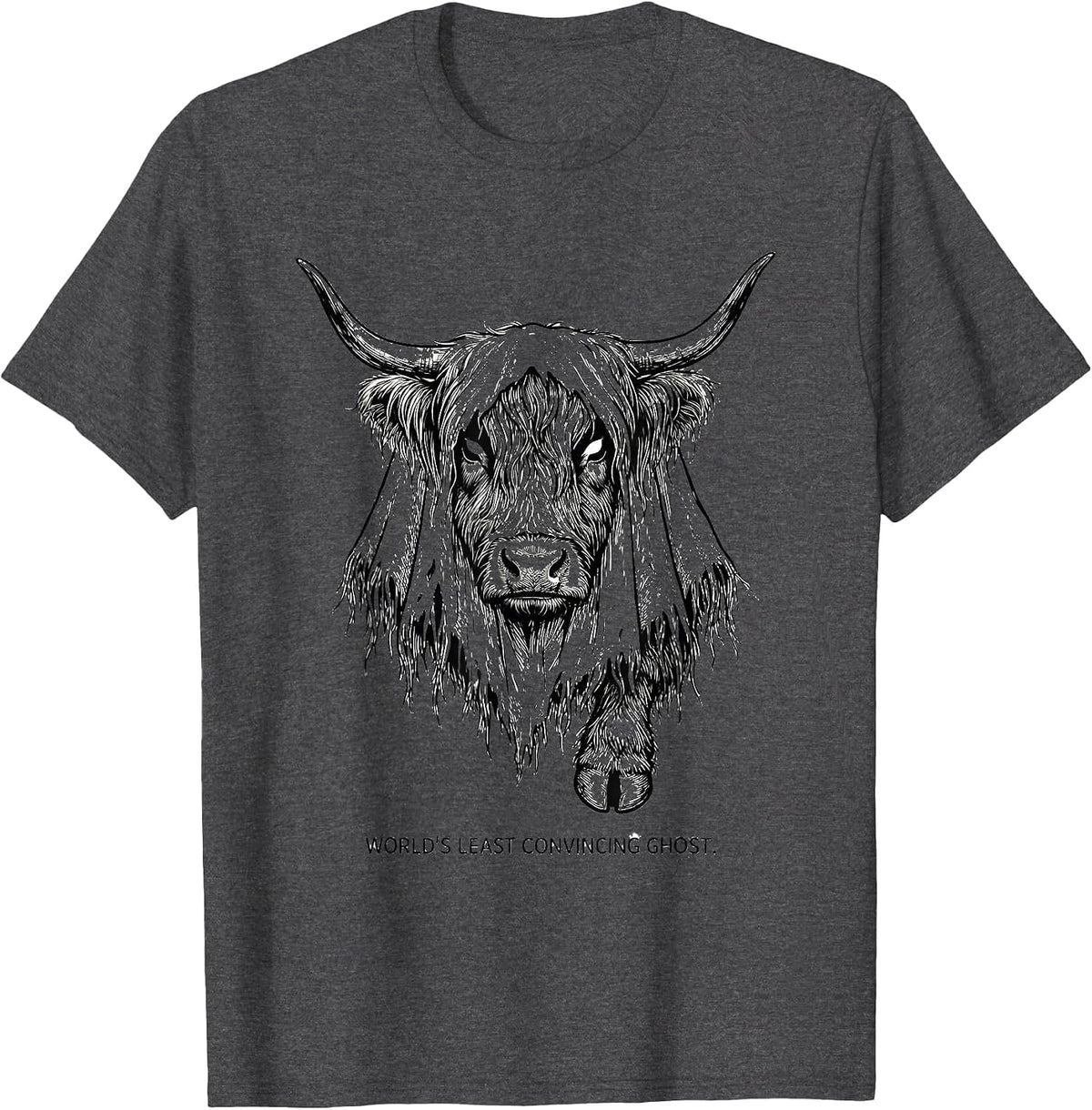 World's Least Convincing Ghost Funny Highland Cow Halloween T-Shirt - Dark Heather Grey