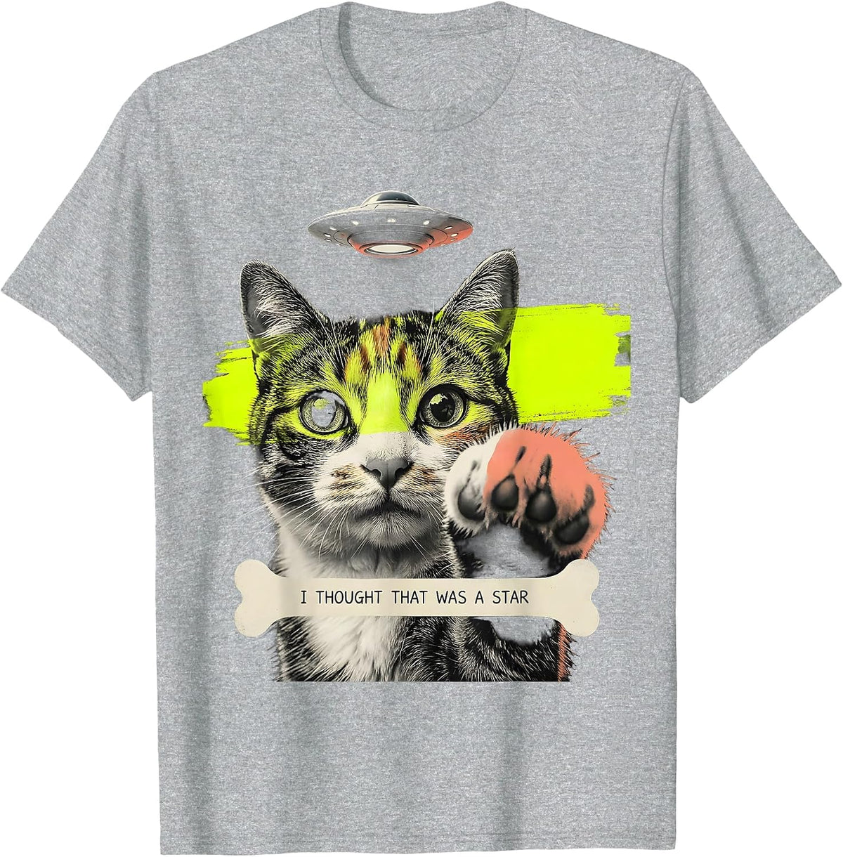 Men's I Thought That Was A Star Funny Cat UFO Meme Cat Owner Gift T-Shirt - Heather Grey