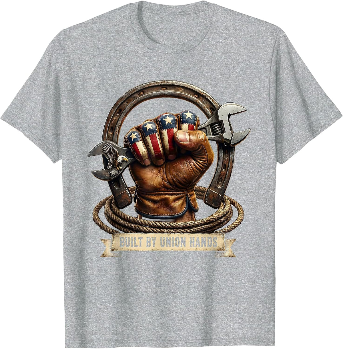 Men's Union Strong Built by Union Hands Labor Day Design T-Shirt - Heather Grey