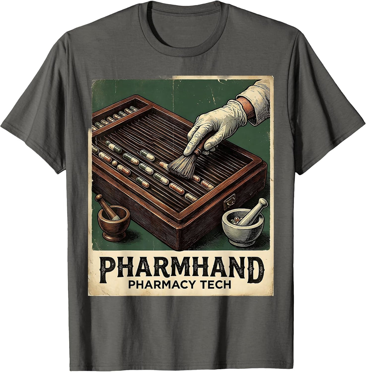 Pharmhand Pharmacy Tech Vintage Funny Pharmacy Technician T-Shirt - Asphalt Grey
