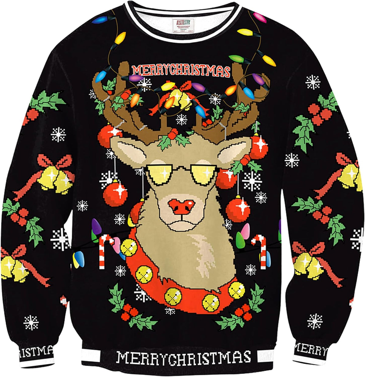 Men's Ugly Christmas Funny Graphic Long Sleeve Unisex Sweatshirt (S-3XL) - Reindeer & Bell02