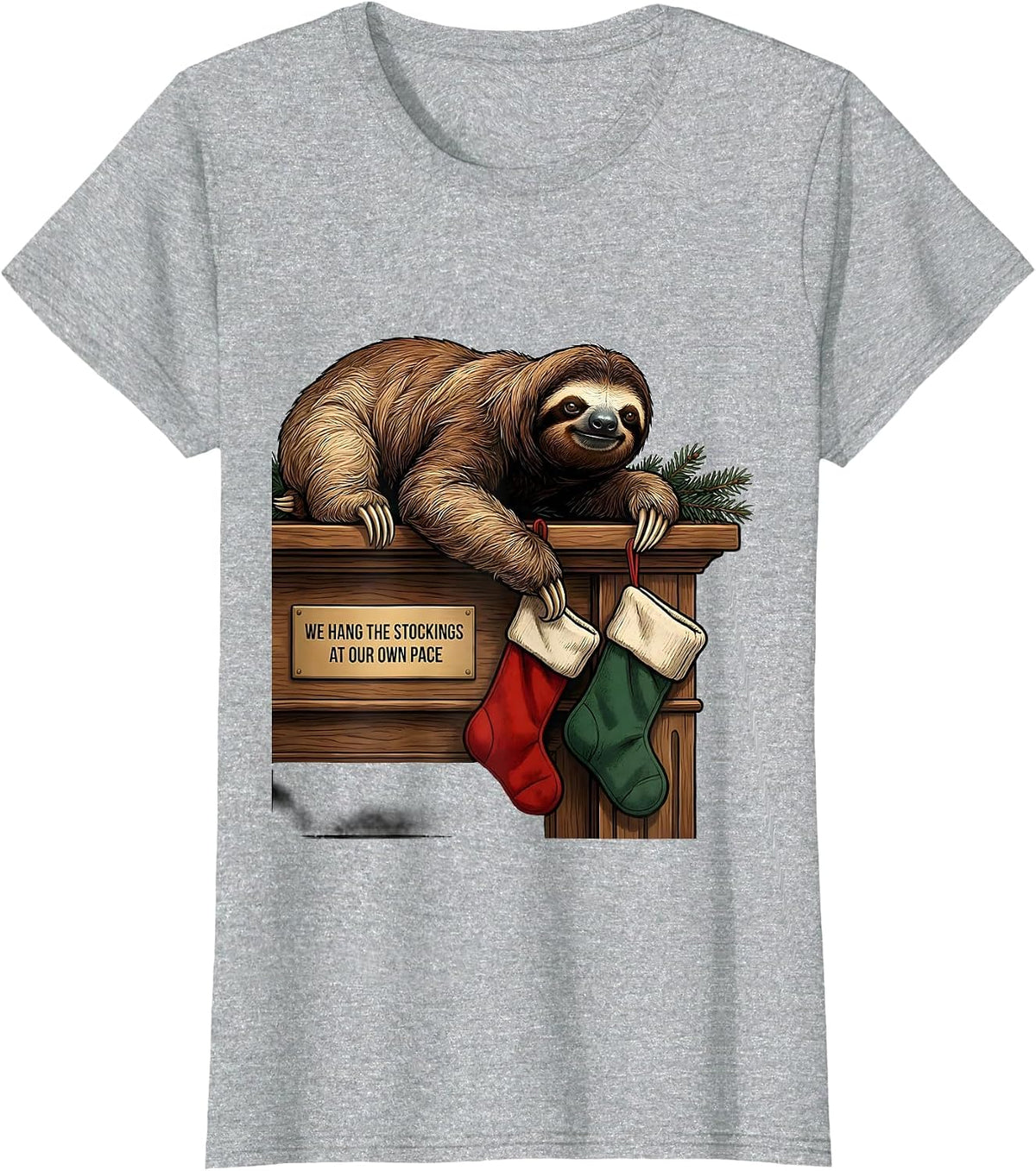 We Hang The Stockings At Our Own Pace Funny Sloth Lover T-Shirt - Heather Grey