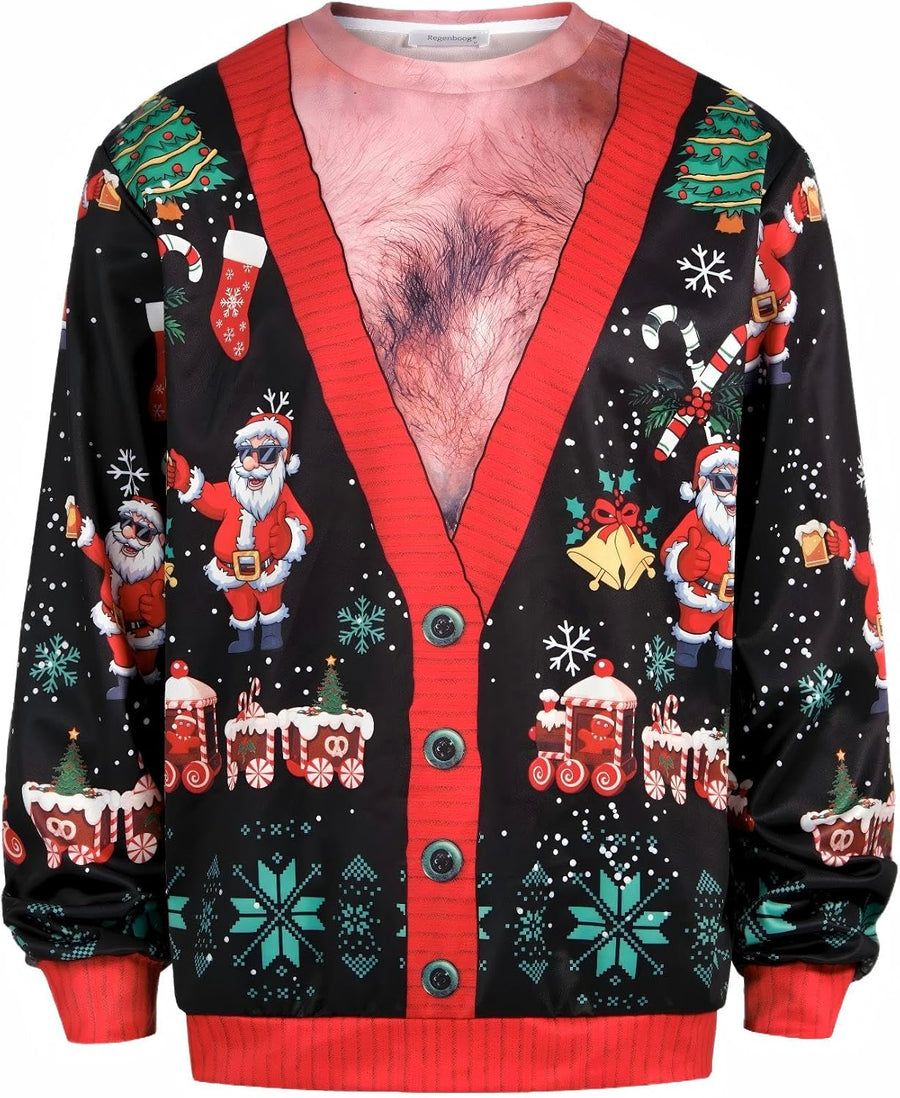 Ugly Christmas Sweatshirt for Men Women - Multi Santa Claus Knit