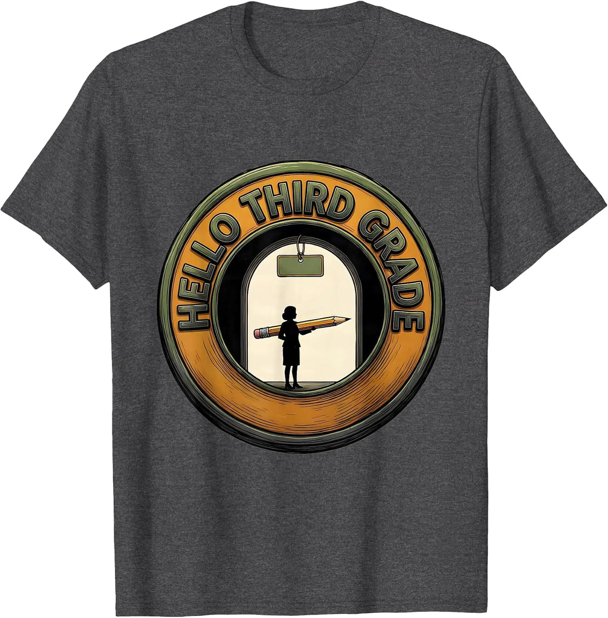 Hello Third Grade Playful First Day of School Kids Bow T-Shirt - Dark Heather Grey