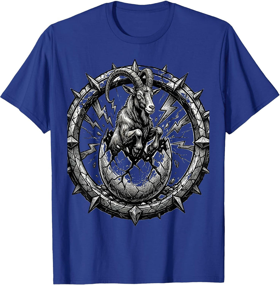 Goat Emerging From Cracked Thunder Egg T-Shirt - Royal Blue