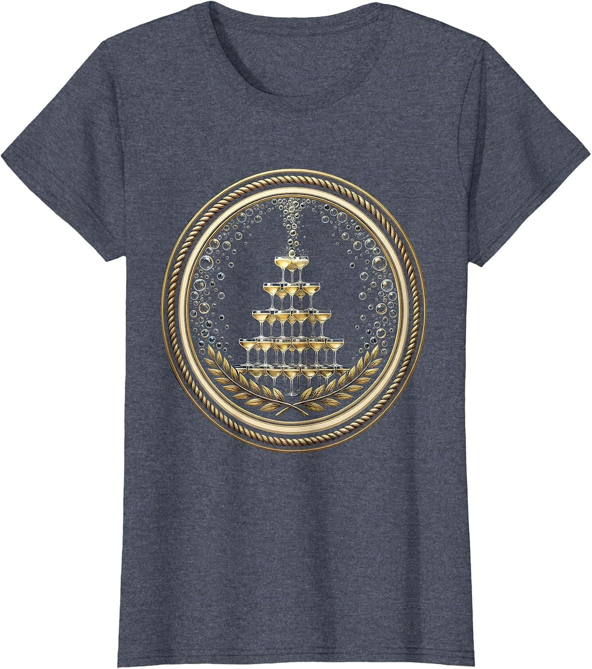 Women's Champagne Tower Celebration Bubbles Graphic T-Shirt - Heather Blue
