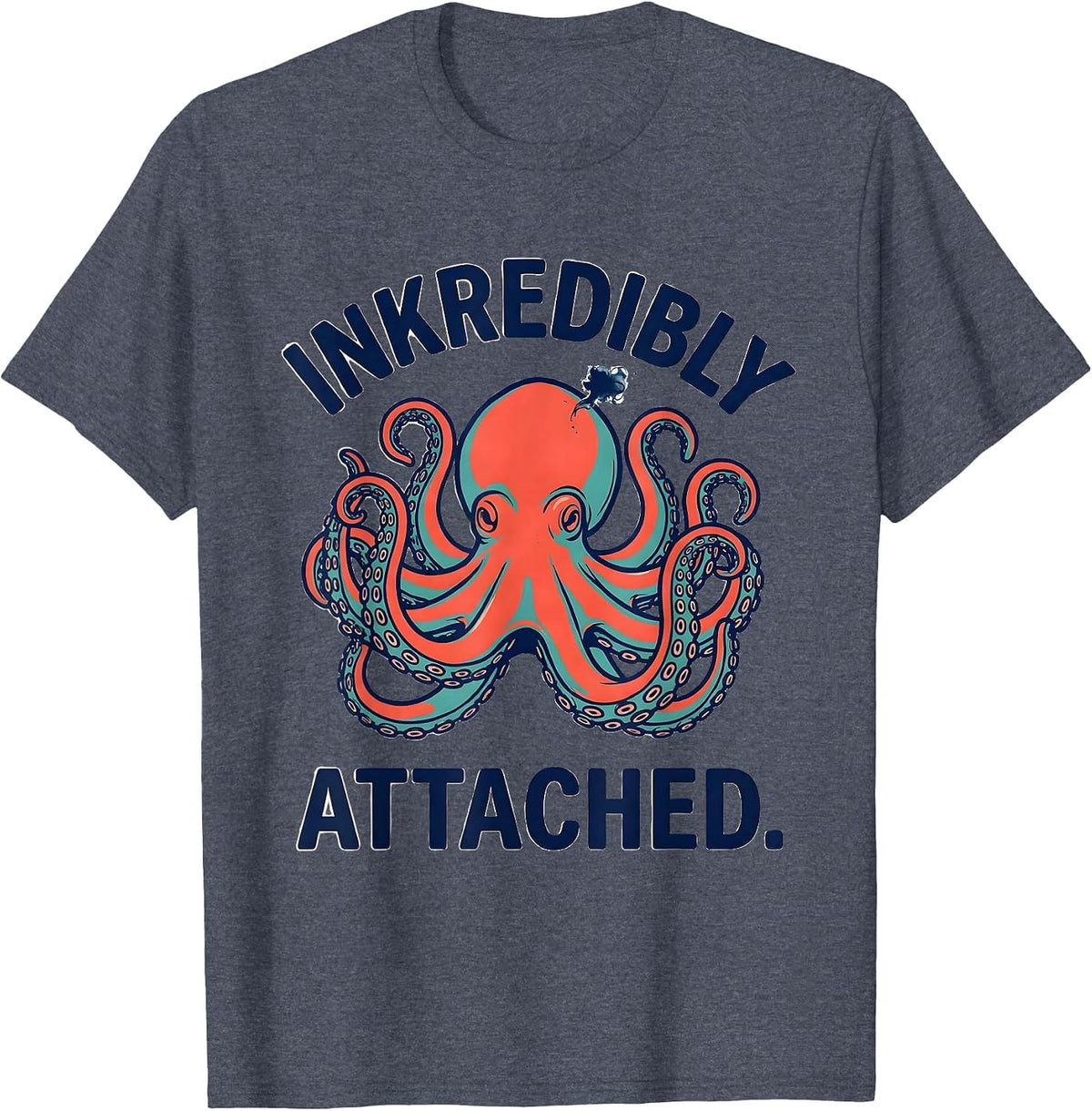 Inkredibly Attached Whimsical Vintage Octopus Ocean Wildlife T-Shirt - Heather Blue