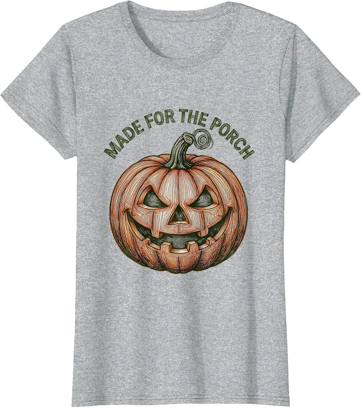 Women's Funny Pumpkin Face Made for the Porch Design T-Shirt - Heather Grey
