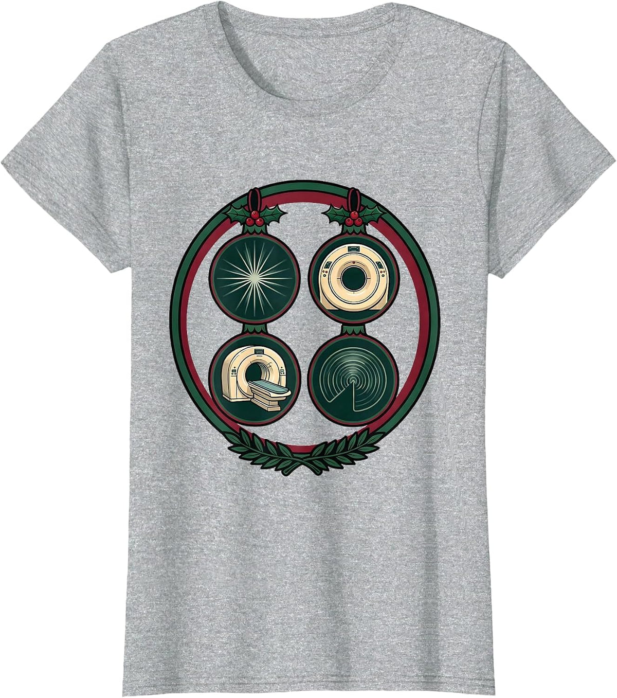 Women's Radiology Tech Christmas Badge Crest Xray Tech Humor T-Shirt - Heather Grey
