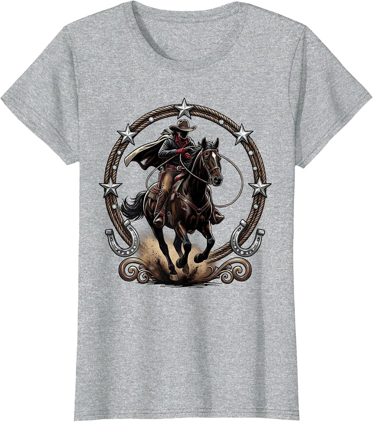 Cowboy Riding Off Into the Dust Cloud T-Shirt - Heather Grey