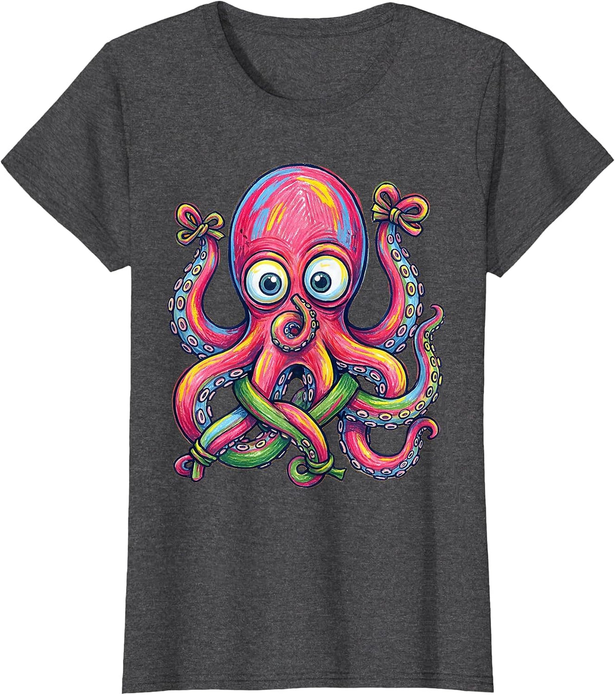 Women's Derpy Googly-Eyed Octopus Tangled Tentacles T-Shirt - Dark Heather Grey