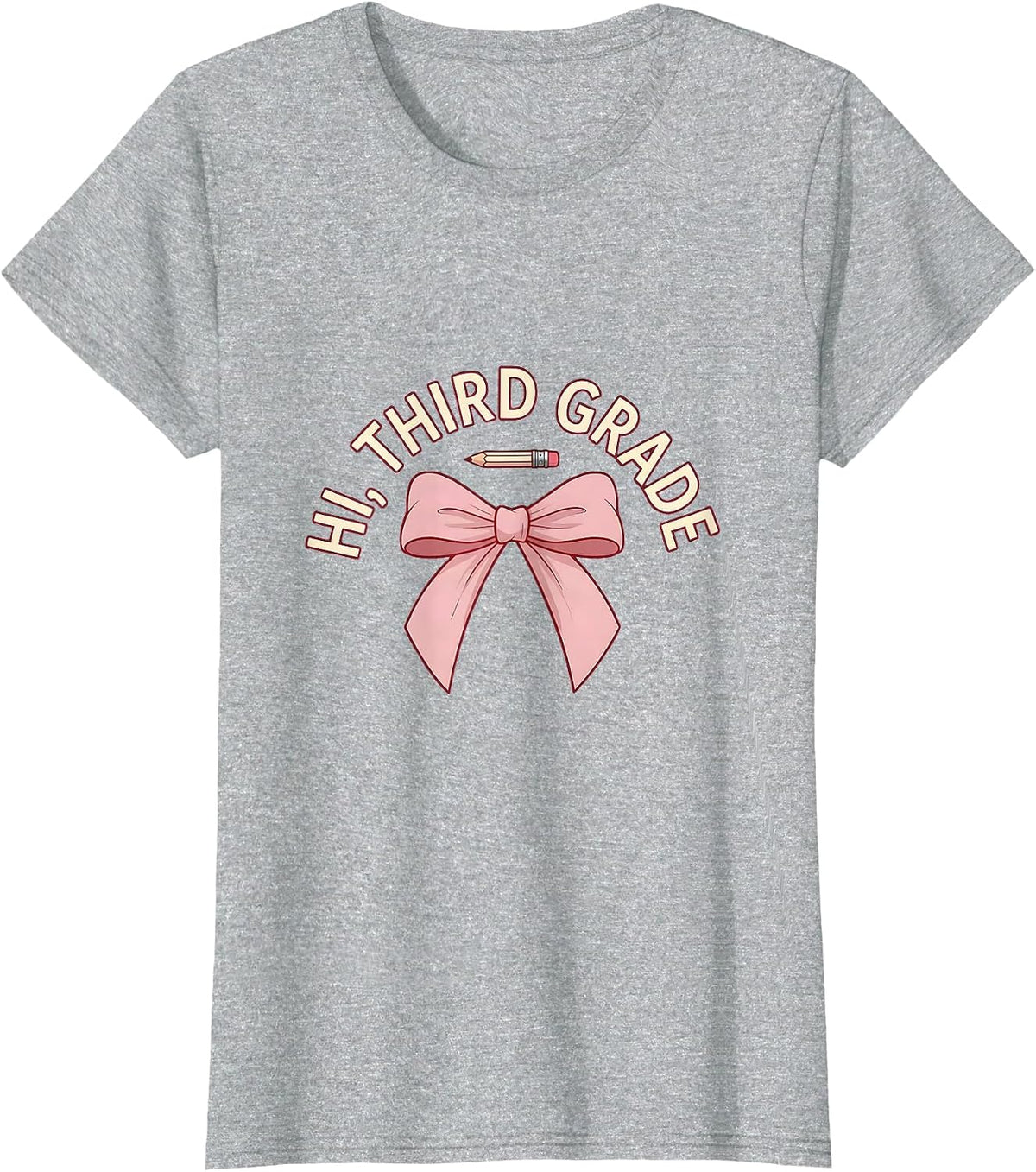 Women's Hi, Third Grade Coquette Bow Back to School Teacher Gift T-Shirt - Heather Grey