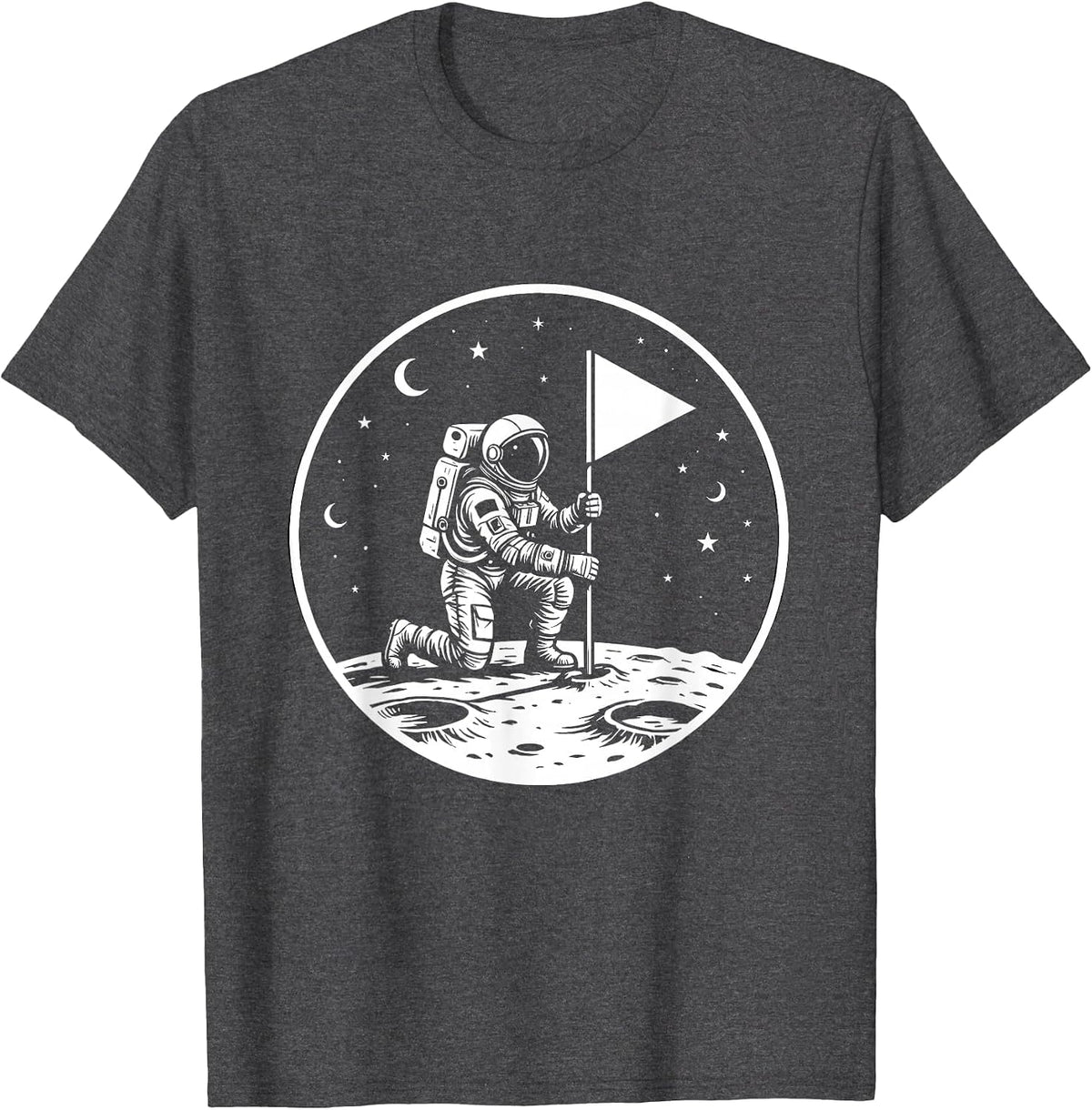 Astronaut Planting Flag on Moon Labor Day T-Shirt - Dark Heather Grey