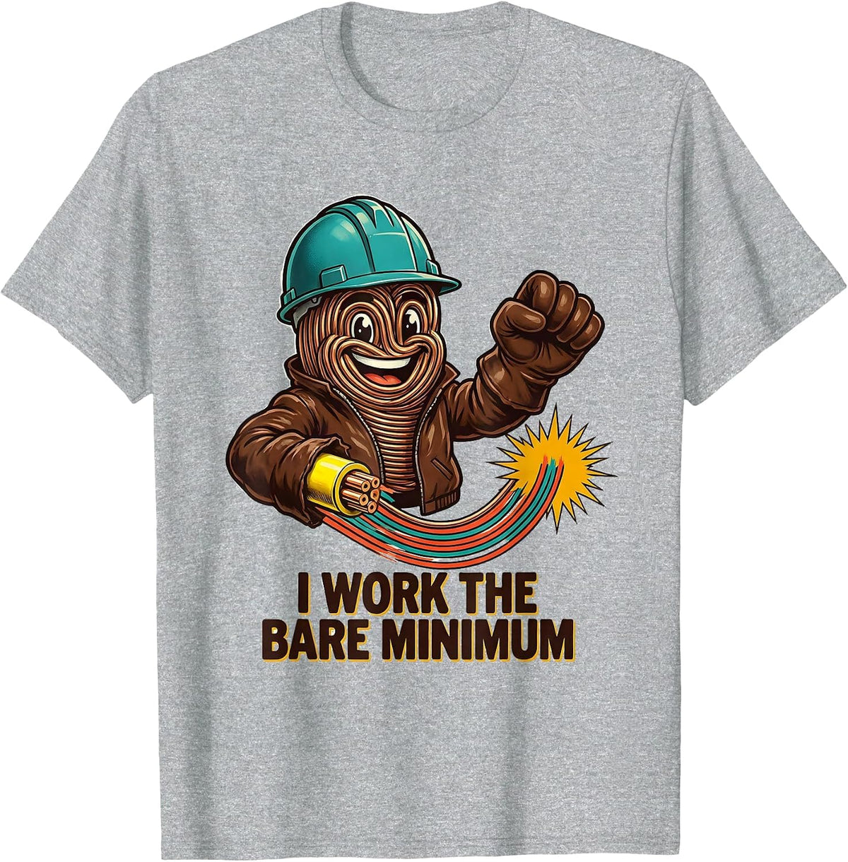 Men's I Work The Bare Minimum Funny Electrician Lineman Skeleton T-Shirt - Heather Grey
