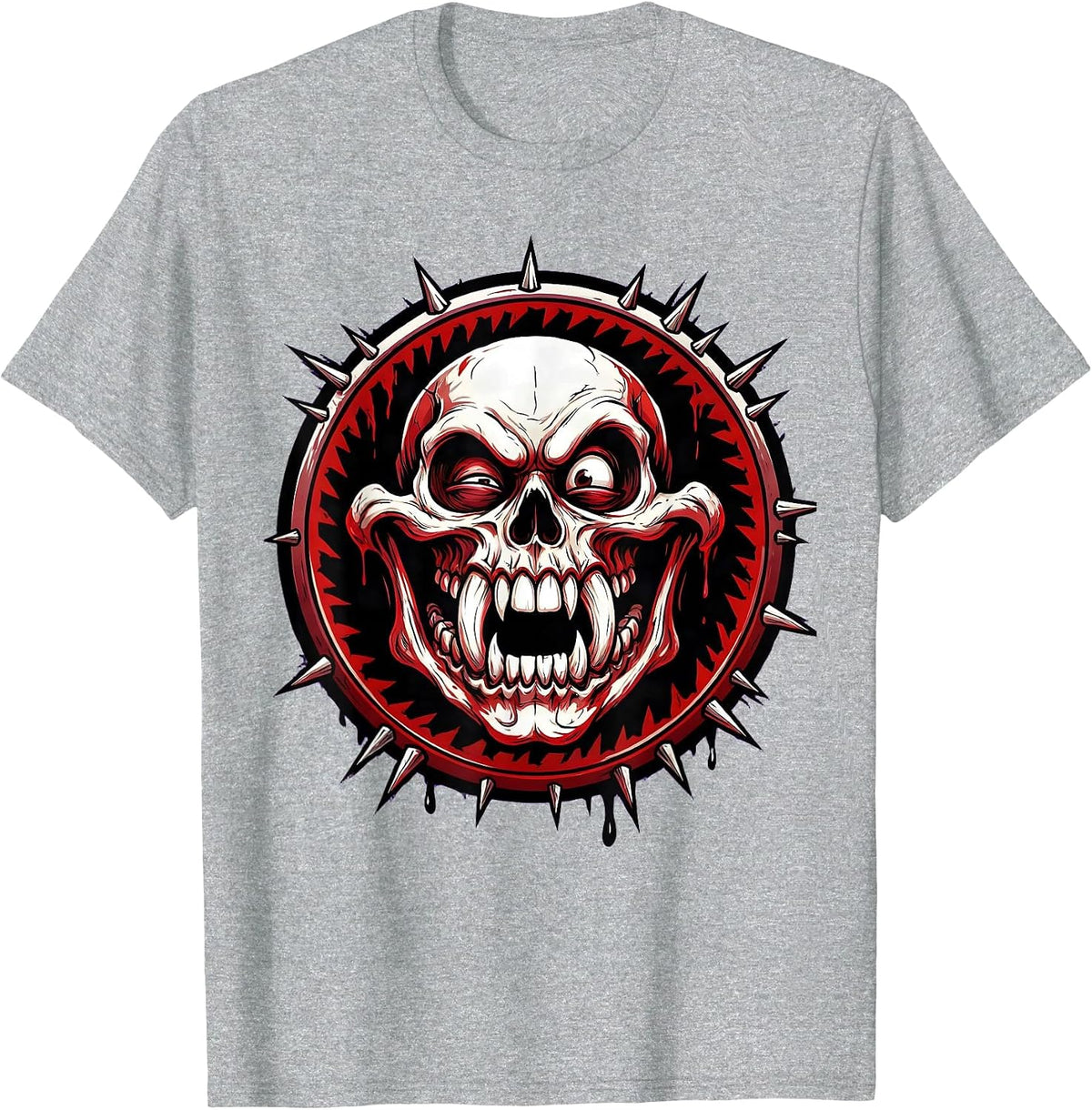 Men's Skull With Oversized Fang Teeth Graphic Design T-Shirt - Heather Grey