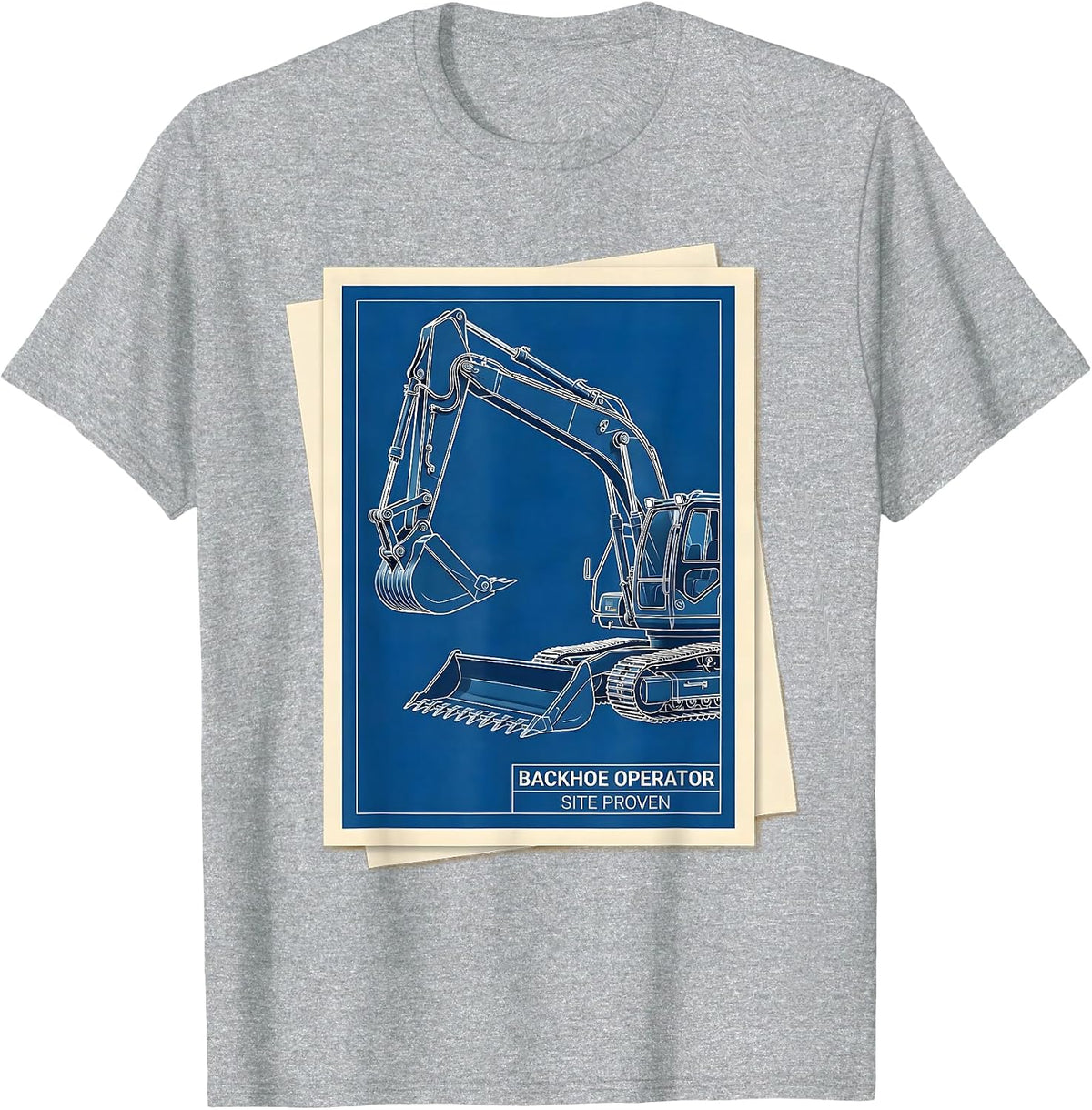 Men's Backhoe Operator Site Proven Technical Blueprint Heavy T-Shirt - Heather Grey