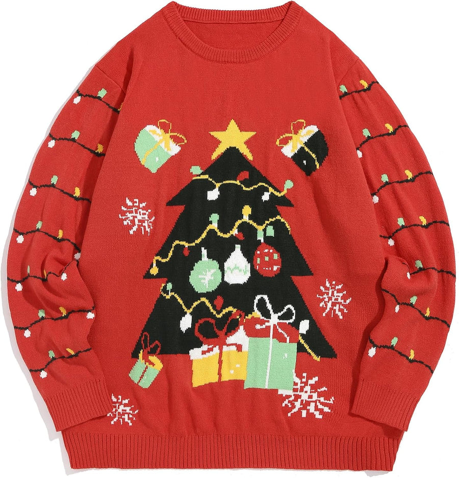 ZAFUL Women Men Ugly Christmas Pullover Sweaters Couple Crew Neck Long Sleeve Knit Xmas Holiday Jumper - Red-christmas Gift