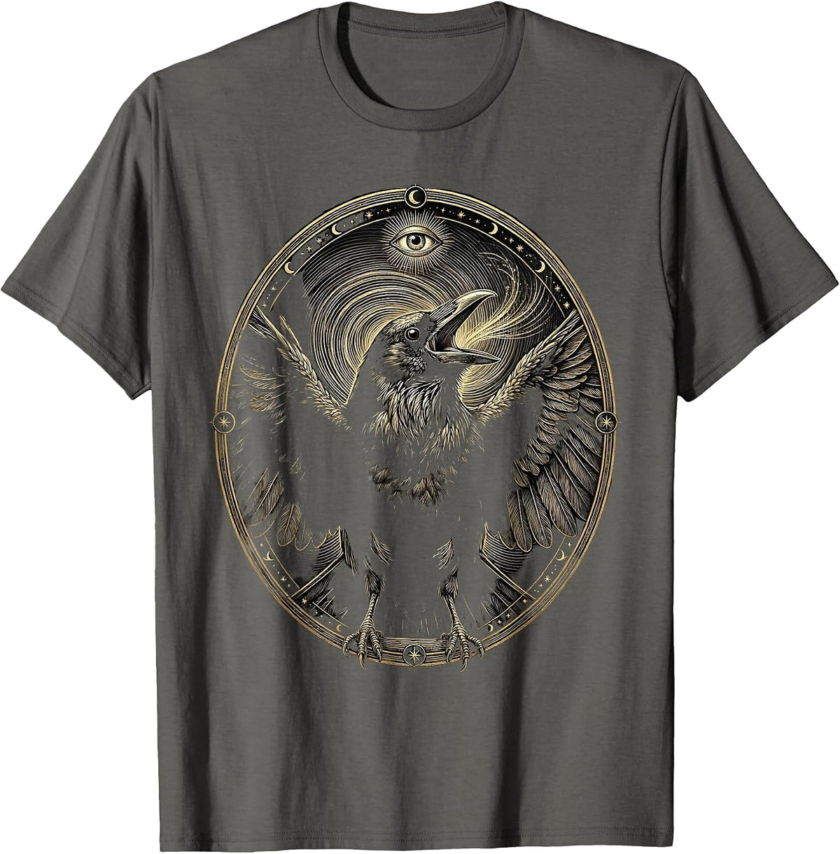 Men's Crow Mid-Caw Swirling Wind Illustration T-Shirt - Asphalt Grey