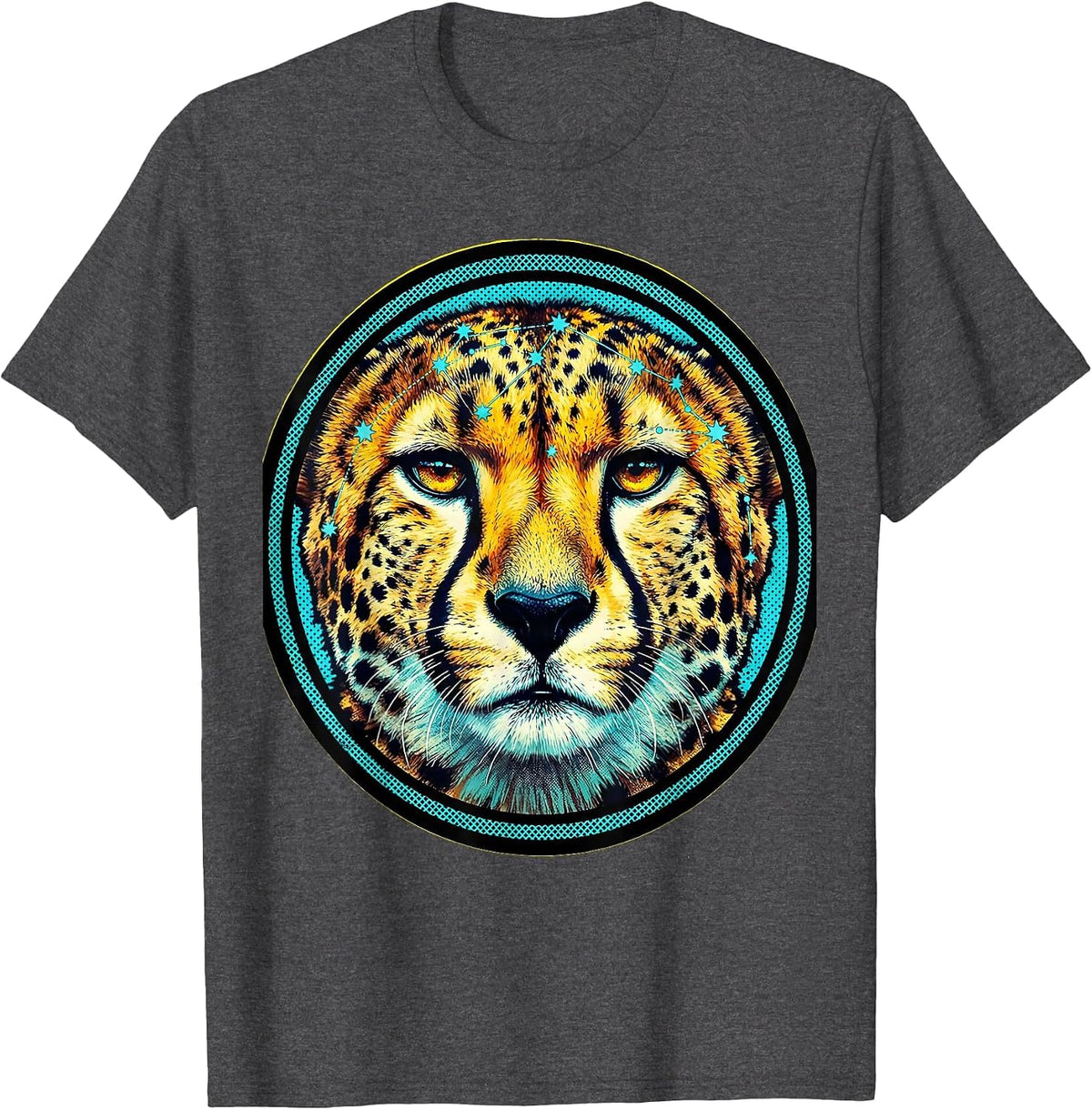 Cheetah Constellation Spots Star Map Design T-Shirt - Dark Heather Grey