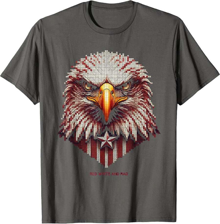 Red White and Rad Patriotic Merica Design T-Shirt - Asphalt Grey