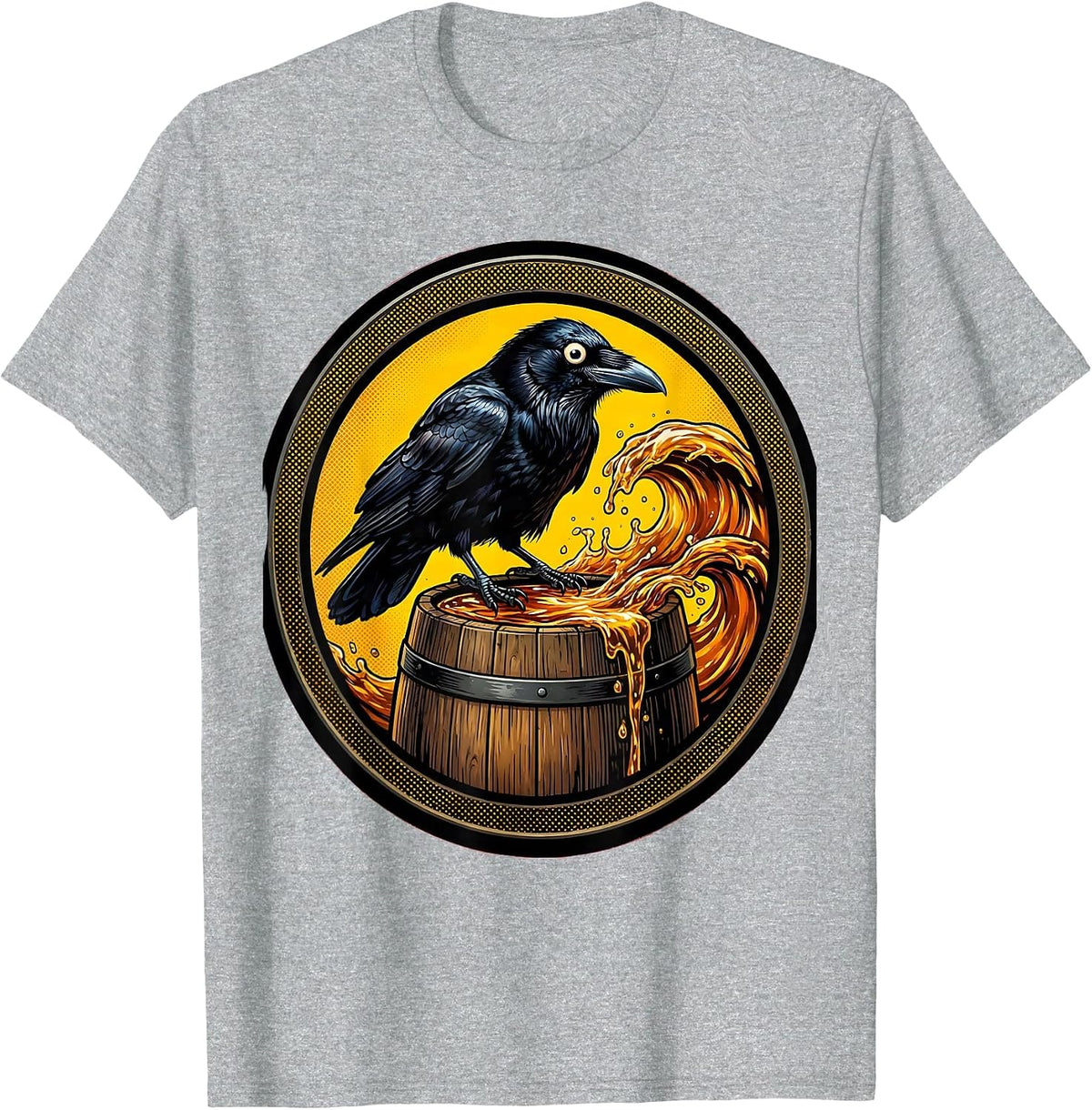 Men's Crow on Whiskey Barrel Halloween Graphic T-Shirt - Heather Grey