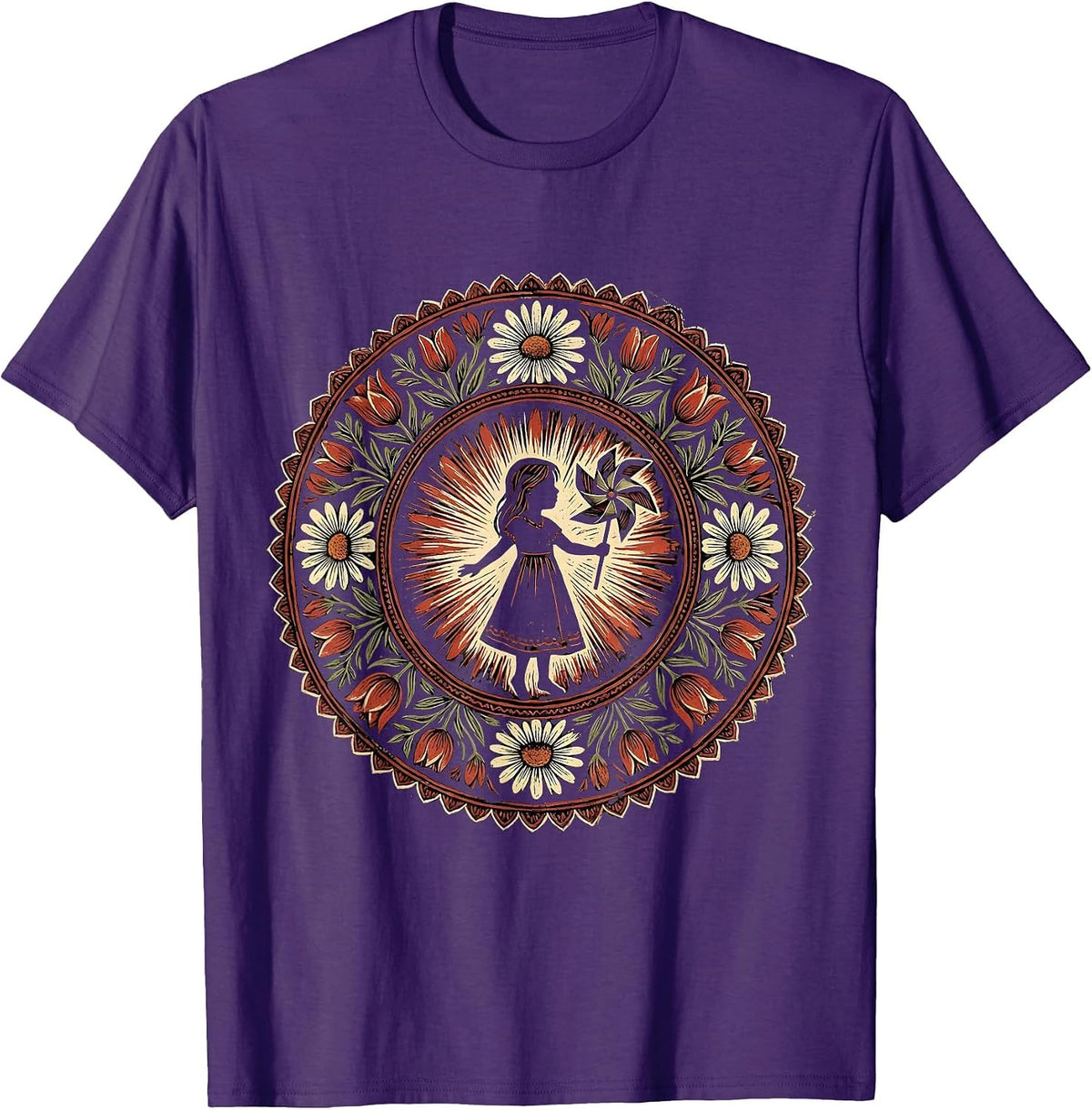Girls Red White and Blue Pinwheel Design T-Shirt - Purple