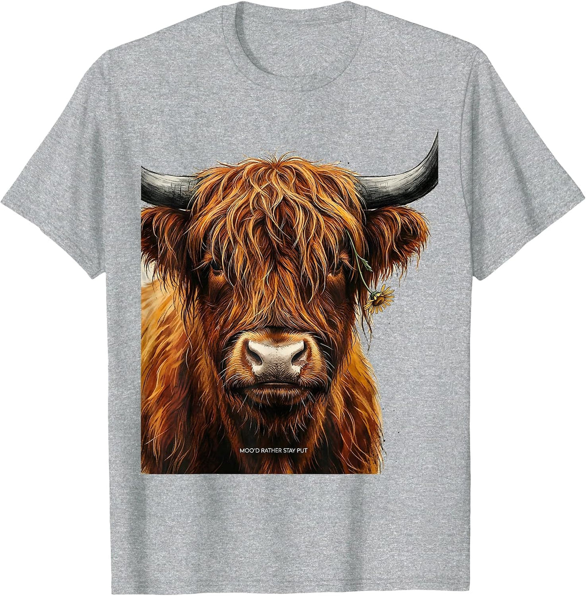 Men's Moo'd Rather Stay Put Funny Highland Cow Farm Animal Humor T-Shirt - Heather Grey