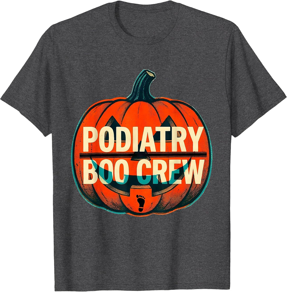 Podiatry Boo Crew Risograph Halloween Matching Occupational T-Shirt - Dark Heather Grey